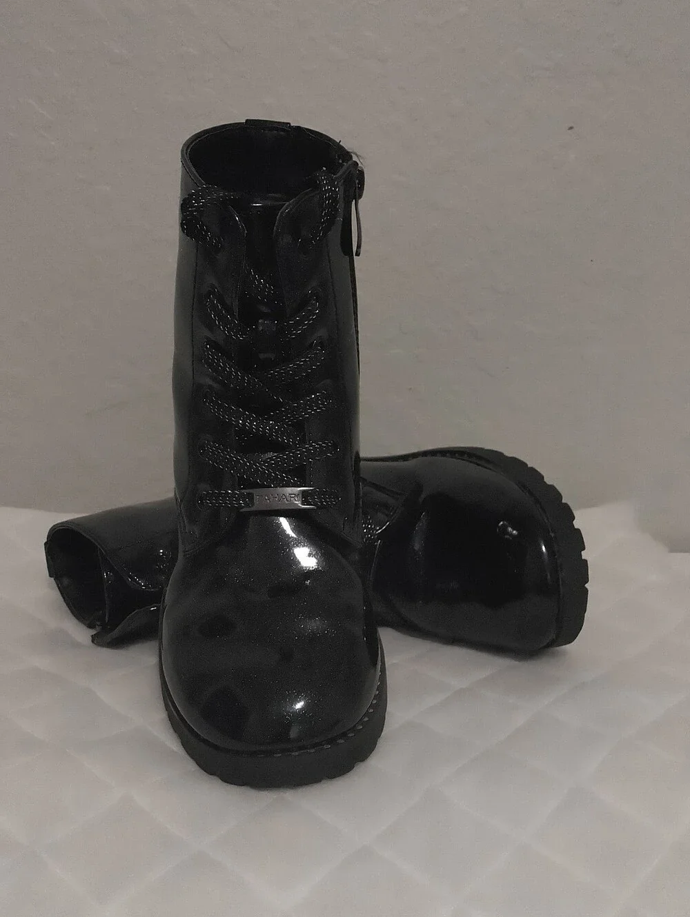 Tahari Black Patent Kids Lace-Up Boots